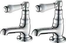 Basin Pillar Taps Pair Mixers Victorian Traditional Twin Bathroom Sink Tap White