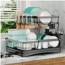 2 Tier Stainless Steel Dish Drying Drainer Adjustable Organizer Storage Rack.
