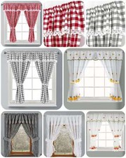 New Kitchen Curtain Window Curtain Net Set Rod Pocket Attached Valance Tiebacks 