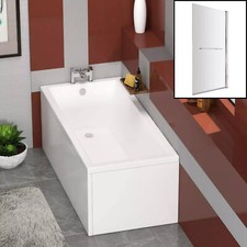 Bathroom Single Ended Square Bath Straight tub Acrylic Gloss White Screen Modern