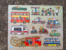Vintage Galt Toys 1970s Wooden Jigsaw Puzzle Tray Transport Cars Bus Retro 80s