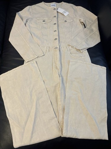 Zara denim jumpsuit beige - zara,