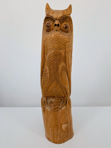 Vintage hand carved wooden owl - vintage,