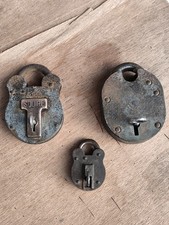 Three Old Vintage Padlocks with Key Victorian Edwardian