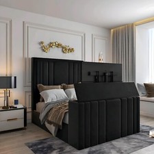 Plush Velvet Upholstered TV Bed with Remote-Controlled Lift Mechanism-50" TV