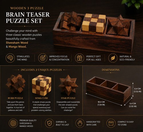 Piece wooden puzzle brain - 3,