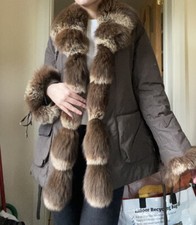 Real Fox Fur Vera Pelliccia Designer Brown Coat 