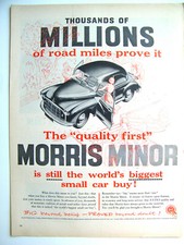 Morris Minor print ad 1956, 'Millions of roadmiles prove it!'