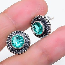 Paraiba Tourmaline Gemstone Handmade 925 Sterling Silver Jewelry Stud Earring