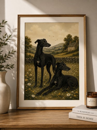Black greyhound dog print - black, print,