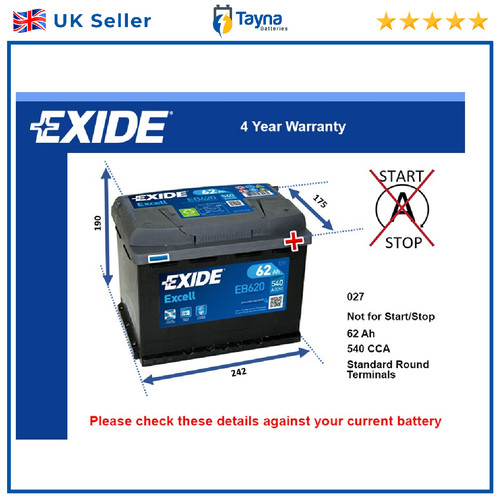 Car battery eb620 exide - eb620, 027