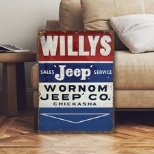Vintage Style WW2 Willys Jeep Advertising Sign