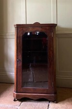 Antique Georgian French Style Marquetry Burle Walnut Display  Glazed Cabinet