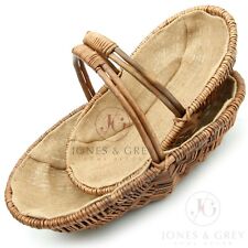 BROWN WICKER WILLOW TRUG OVAL GARDENING PLANTING FRUIT BASKET TOTE HESSIAN LINED