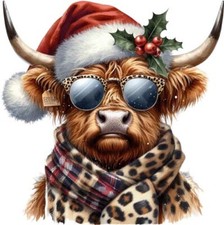 Funny Christmas Highland Cow Wall Art Bedroom Window Vinyl Sticker Decal 6 Sizes