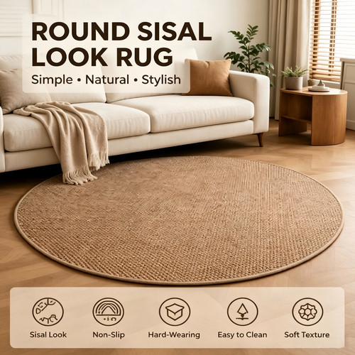 Round sisal look rug natural - round,