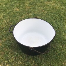 Vintage Retro enamel cast iron cauldron cooking GYPSY pot swing handle