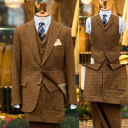 Winter brown plaid tweed suit - brown,