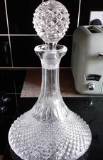 vintage Crystal Cut glass ships decanter 900 ml hobnailwith matching stopper