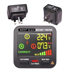 ZOYI Smart RCD Socket Tester Colour LCD Live Voltage & Wiring Display UK Plug
