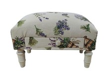 Linen Lavender Pattern Footstool Wooden Legs Ottoman Padded Footrest with Drawer