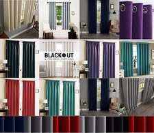 THERMAL BLACKOUT CURTAINS READY MADE EYELET RING TOP OR PENCIL PLEAT + TIE BACKS