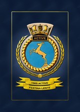 HMS ACTIVE FRAMED SHIPS BADGE / CREST - HUNDREDS OF HM SHIPS IN STOCK