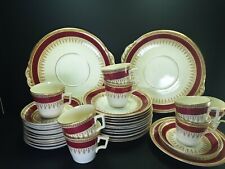 Beautiful Antique Red Part Tea Set 34 Pieces Cups Saucers Vesta patern 