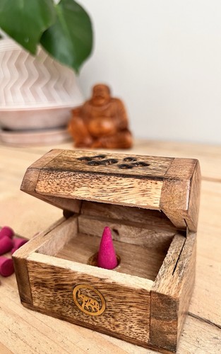 Incense cone burner - box, wooden