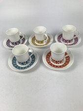 5 x tea cups and saucers set by Elizabethan Fine Bone China - Calypso, retro 60s
