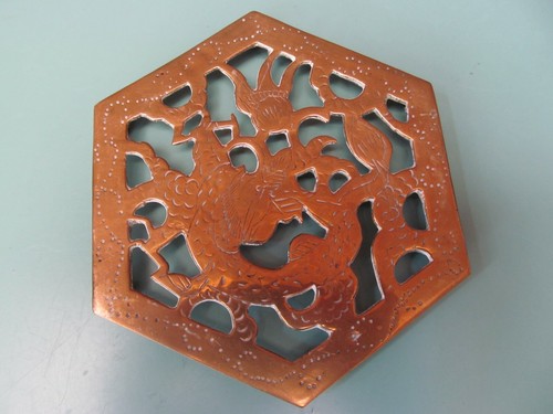 Unusual hexagonal brass trivet - hexagonal,