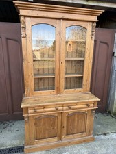 Antique Pine Bookcase Cabinet