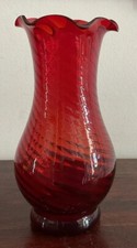 Wonderful Red Art Glass Ruffled Vase