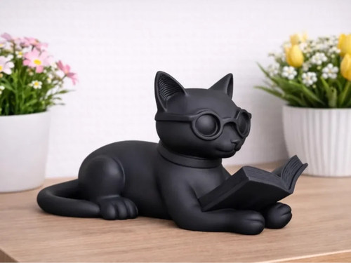 Reading cat figurine cute - figurine, –