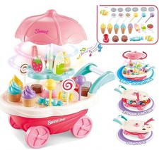 Ice Cream Cart Toy Set for Kids, 30 PCS Sweet Shop Playset with Candy, Lollipop 