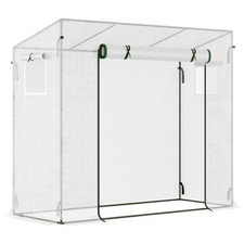 Small Walk-in Garden Greenhouse Steel Frame PE Plastic Roll-up Door Windows