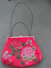 BUTLER AND WILSON RED SATIN BEADED AND EMBROIDERED HANDBAG