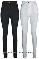 Ladies Black High Rise Trousers Quality Work School Stretch SUPER SKINNY Pants.