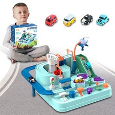 Kids Parking Car Adventure Set Racing Track with Vehicle & Helicopter Puzzle Toy