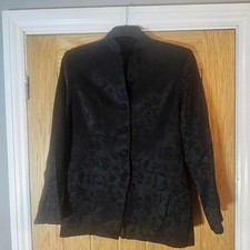 Elegant Black Jacquard Mandarin Collar Jacket / Blazer - Size 10