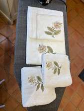 Sanderson double duvet cover set; embroidered roses & 2 matching hand towels