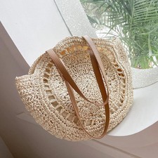 Summer Round Straw Bag Women Rattan Shoulder Travel Handmade Woven Beach Handbag