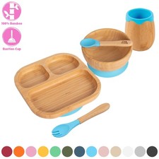 5pc Tiny Dining Bamboo Segmented Baby Weaning Set Feeding Suction Plate
