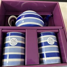 Whittard Of Chelsea Hand Painted Teapot And 2 Mugs In Box  blue stripes - UNUSED