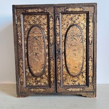 Antique Chinese  17" Black Lacquered Collectors Cabinet Qing Dynasty