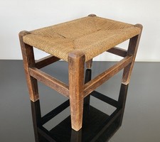 Vintage Rustic Rectangular Woven Wicker Rattan Footstool Cottage Country House