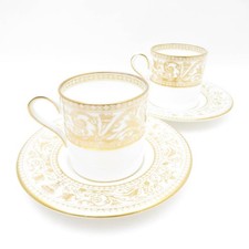 Wedgwood Florentine Gold White Demitasse Cup and Saucer, 2 Pieces, Pair,