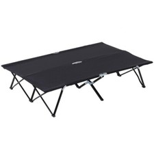 Outsunny Double Camping Folding Cot Outdoor Portable Sleeping Bed, Black