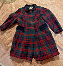 Vtg 50s Girl's Wool Plaid Coat Wool Jacket Black Velvet Trim