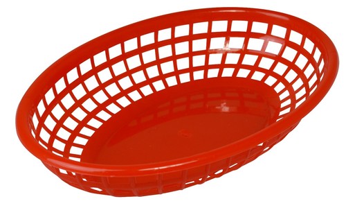 Plastic food basket red - plastic, oval
